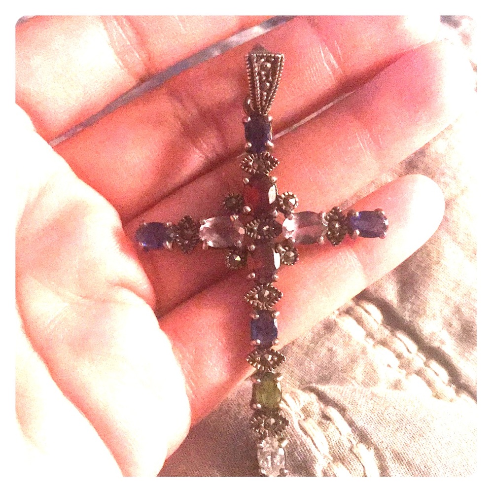 Antique Sterling silver gem cross